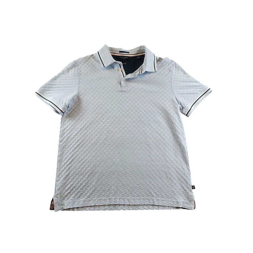 Ted Baker London Mens Light Blue Textured Checkerboard Knit Polo Shirt Size 4 L